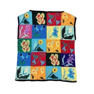 Vtg Forecast afghan crotchet pattern sweater vest teacher nature Sz L Wool